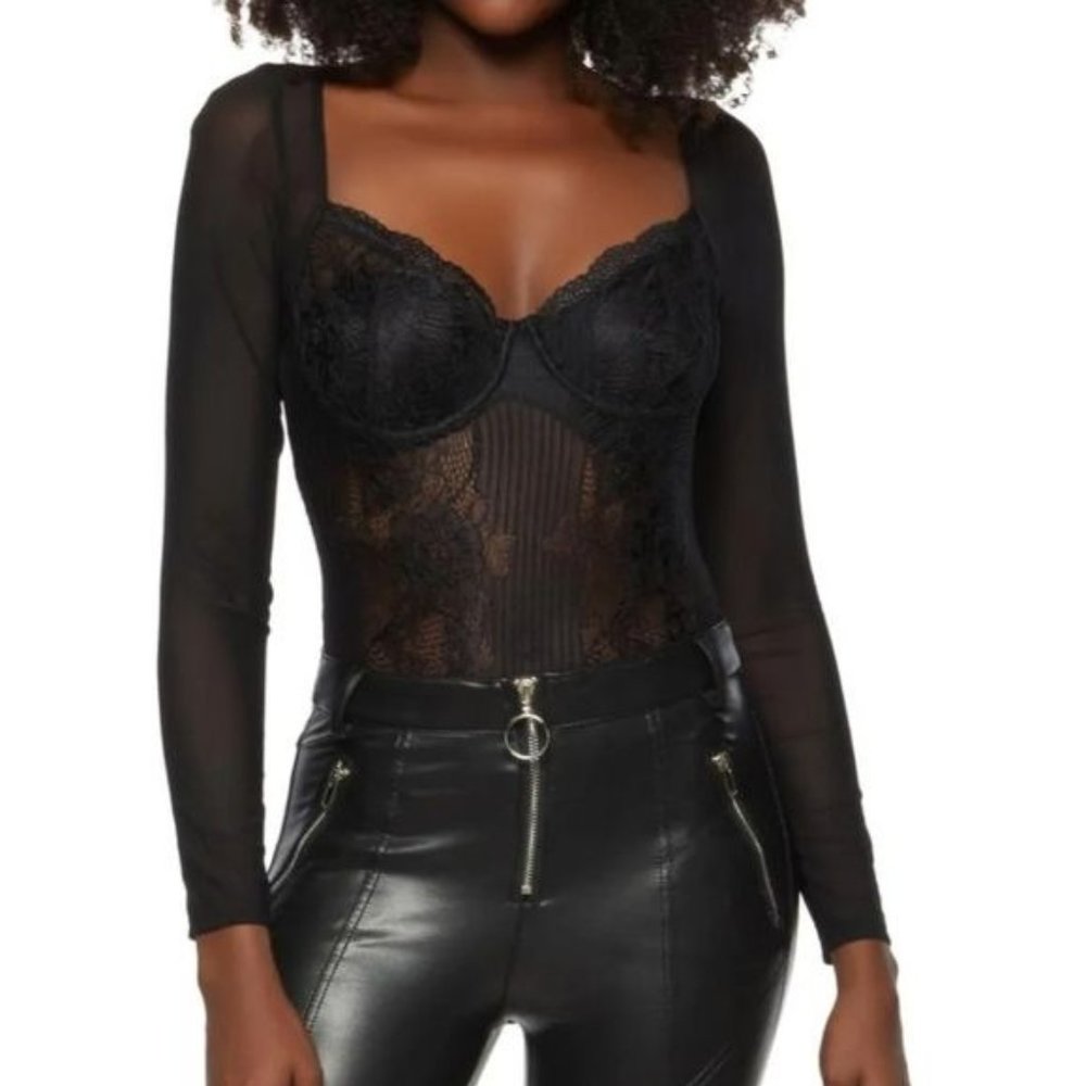 🖤 Black Lace Mesh Bodysuit | Size Medium